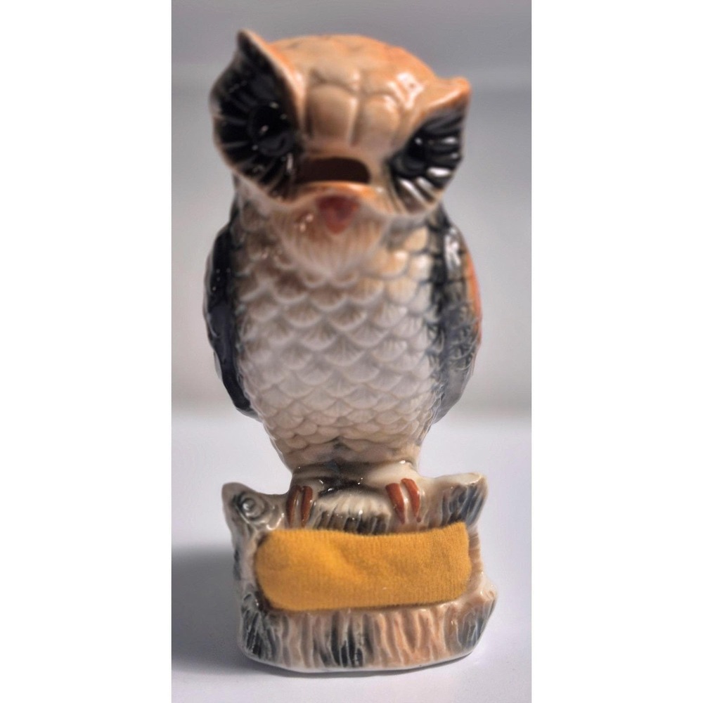 Japan MCM Vintage Porcelain Owl…Scissors Holder Pin Cushion 3692